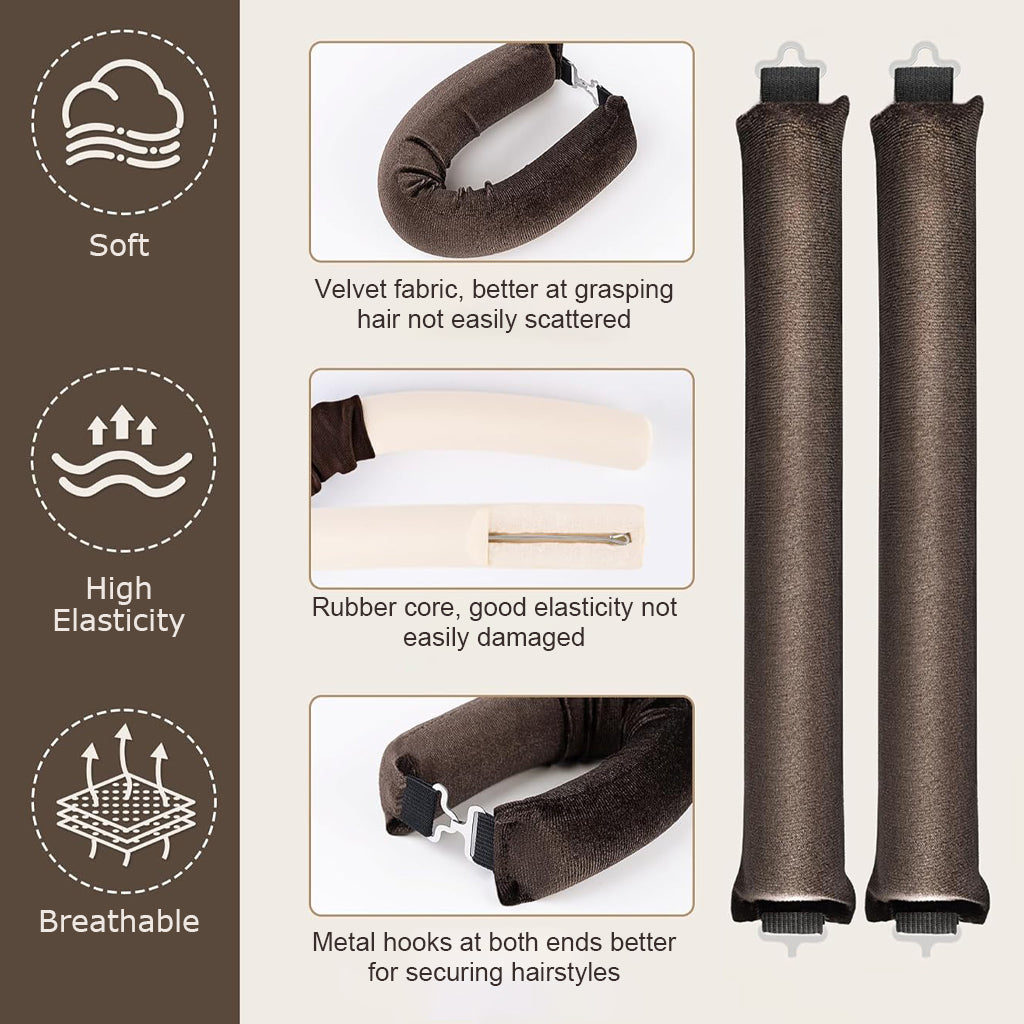MAYCREATE 3pcs Heatless Overnight Hair Curlers, Hair Curlers to Sleep In Curlers Blowout, No Heat Curling Rods Set for Women with Headscarf and Hook for Long Hair, Brown MAYCREATE 3pcs Heatless Overnight Hair Curlers, Hair Curlers to Sleep In Curlers Blowout, No Heat Curling Rods Set for Women with Headscarf and Hook for Long Hair, Brown